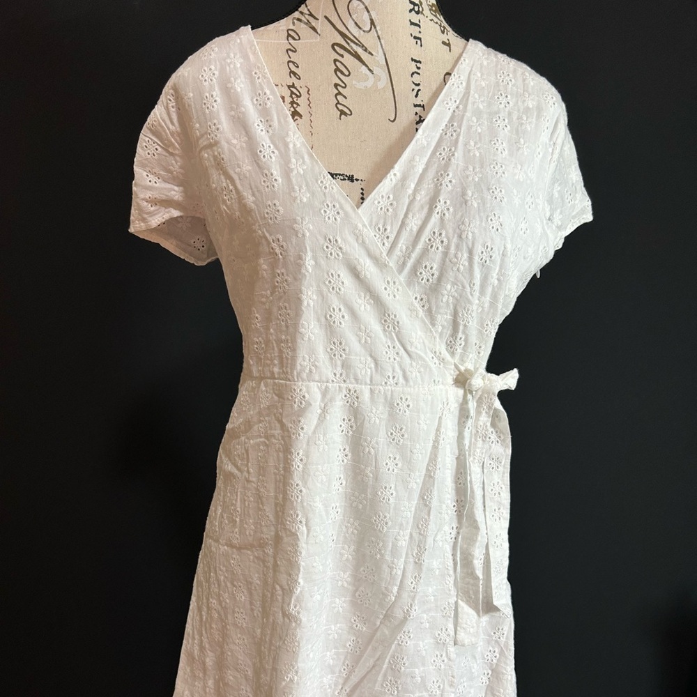 Miami White Dress with Eyelet Detail Small 100% Cotton